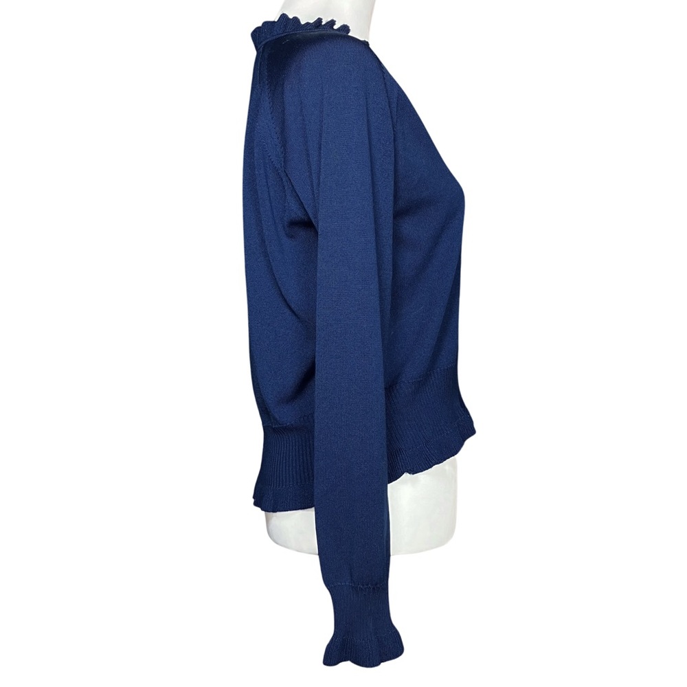 60s 70s Vintage Givenchy Sport Preppy Blue V-Neck Ruffle Sweater. S/M. Old Money - Picture 5 of 8